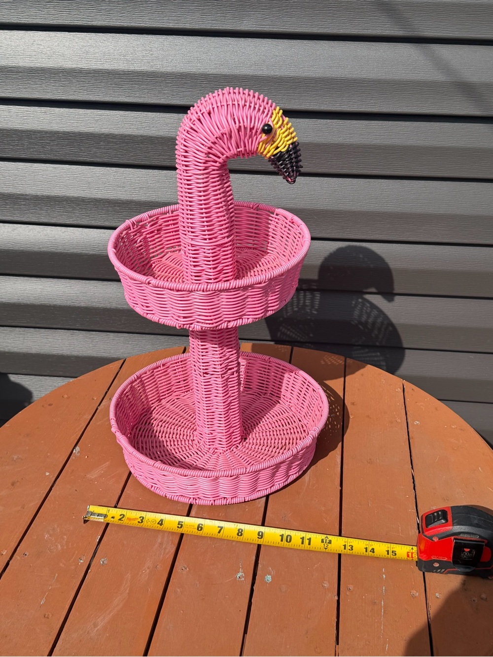 Charming Pink Flamingo Wicker Two-Tier Basket - Picture 6 of 16